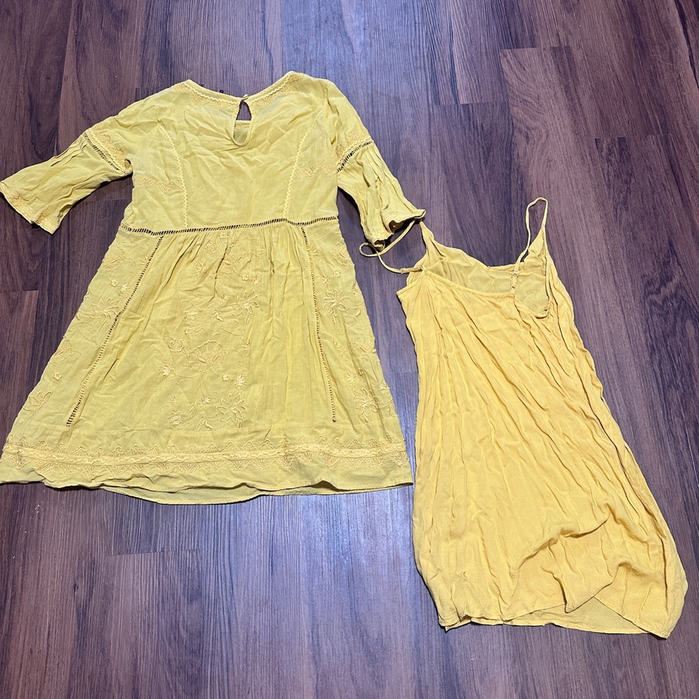 Anthropologie Akemi + Kin Mustard Yellow Dress With Slip - Picture 4 of 12